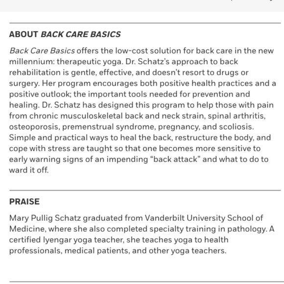 YOGA BOOK BACK CARE BASICS Mary Pullig Schatz NEW NWOT - Picture 2 of 7